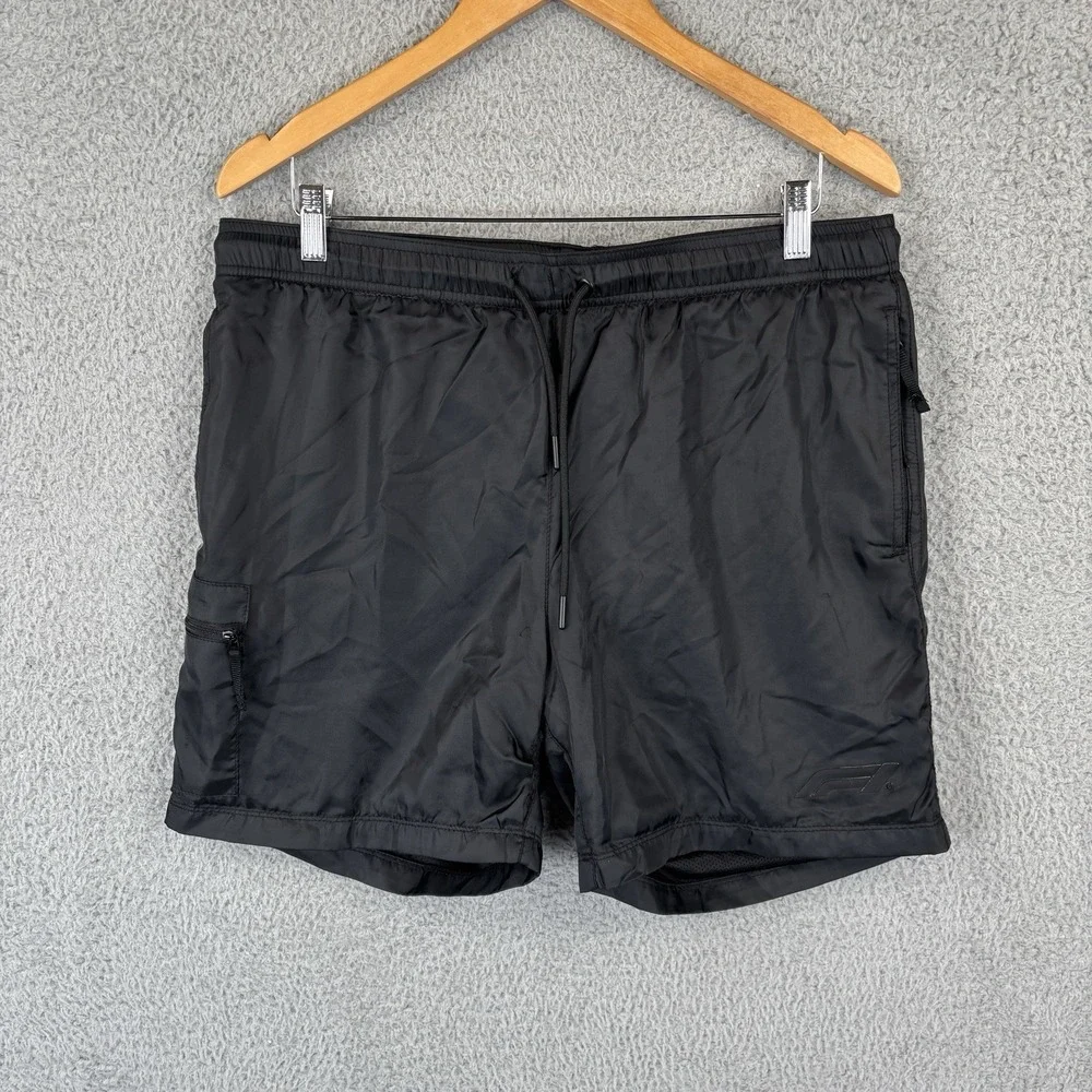 PacSun Formula One F1 Shorts Mens‎ Large Black Racing Zip Pockets Mesh Liner